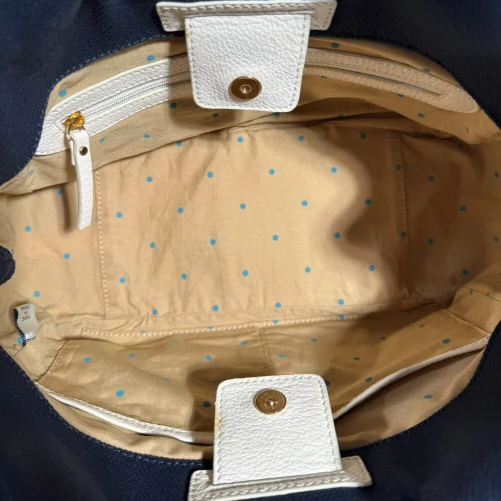 Kate Spade New York Navy Canvas & White Leather Trim Tote/Satche - Picture 4 of 9
